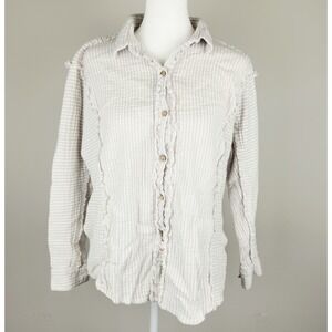 Vintage Havana Button Up Shirt Women's S Beige White Striped Lace Back Raw Hem